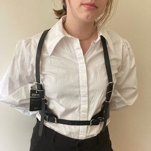 NWT Black Faux Leather Harness - XL